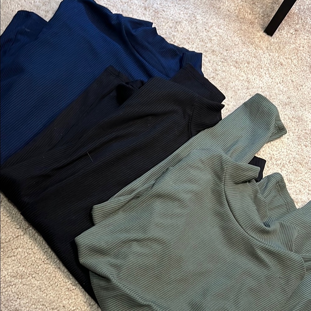 Ribbed Knit Tops in Blue, Black, and Green